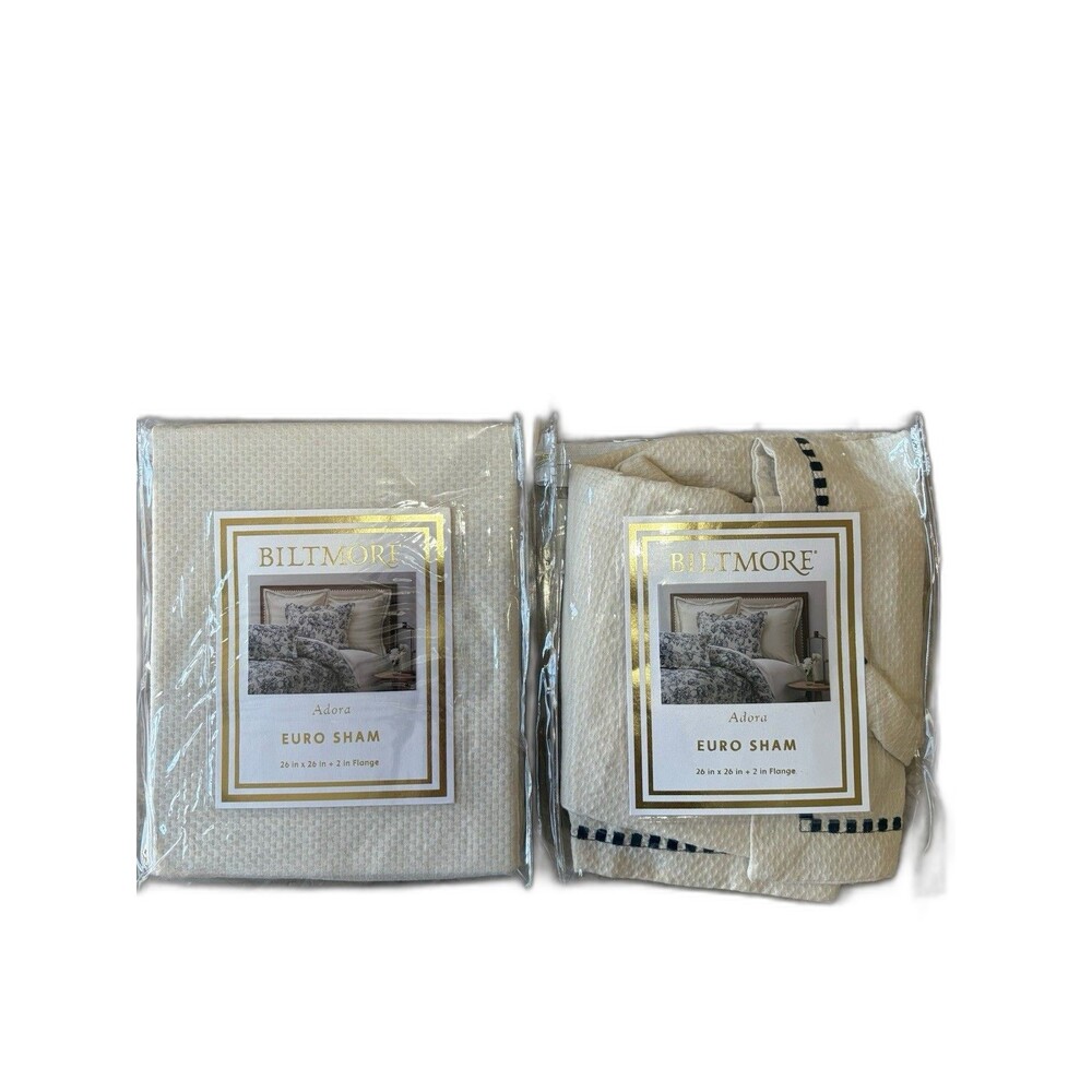 NEW Biltmore Adora Euro Sham Set of  2 26" x 26"  Cream Beige W Gray Border
